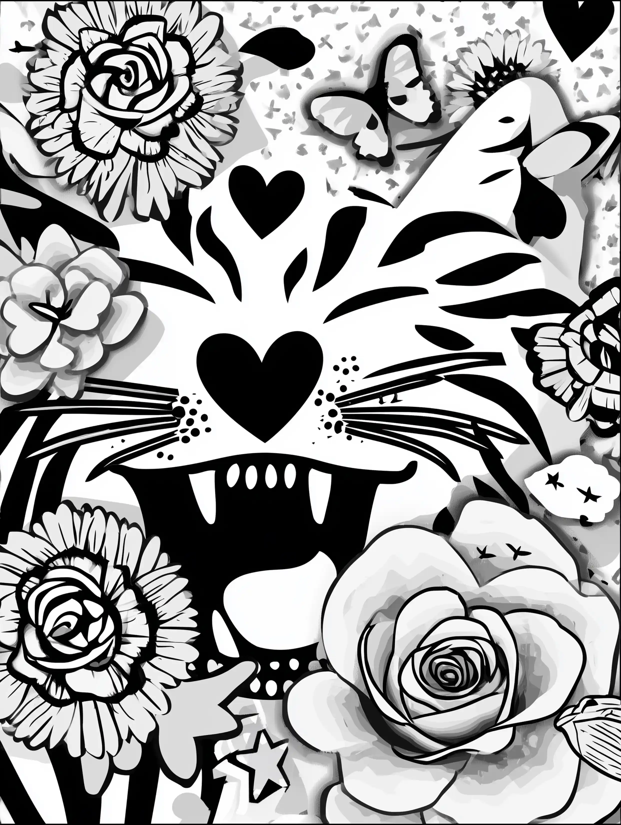Free printable cats coloring page featuring a cat with fangs